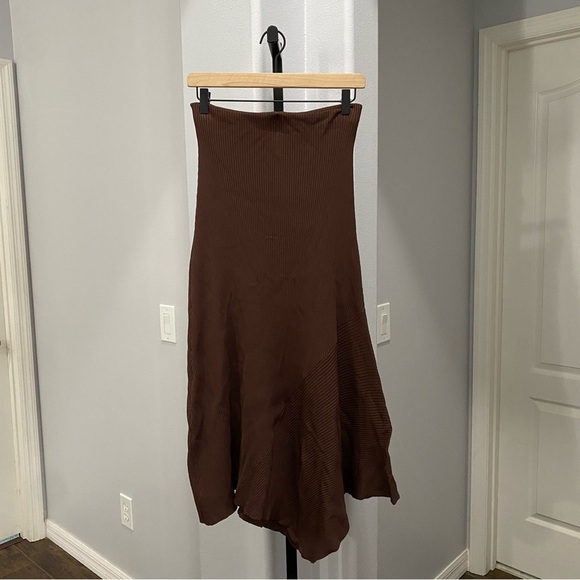 A.L.C. Jaime Midi Skirt Knit Stretch Chocolate Brown Fall Asymmetrical Size XS - Picture 2 of 9